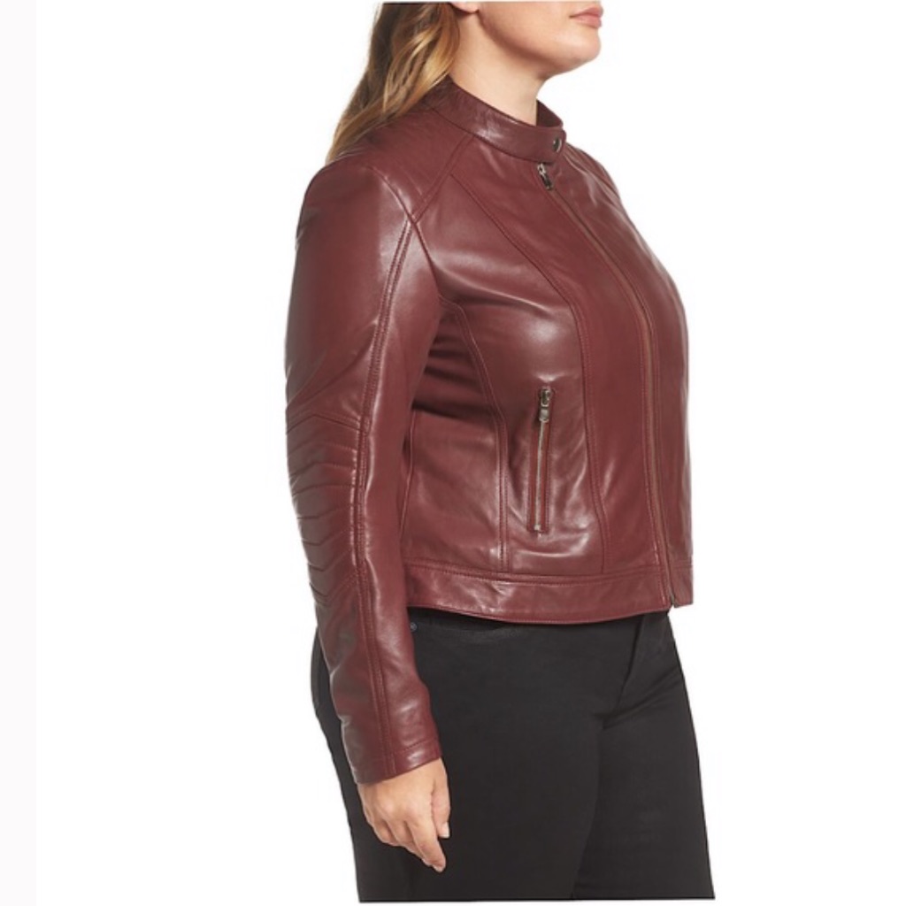New Slink Lamb Leather Biker Crop Jacket Plus